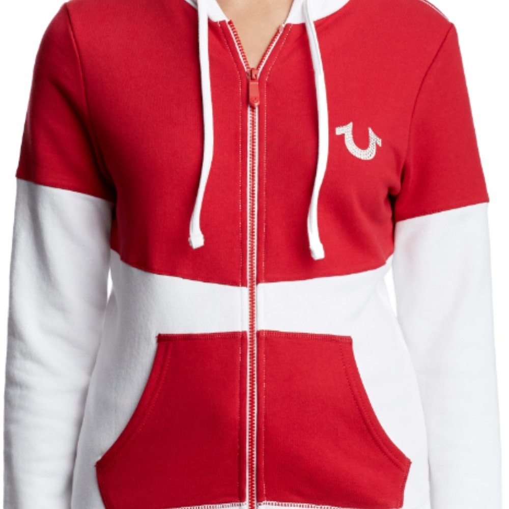 TRUE RELIGION COLORBLOCK ZIP UP HOODIE SIZE: S